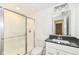 Clean, bright bathroom featuring a glass shower and modern vanity with sink at 11392 Gammel Pl, Fishers, IN 46040