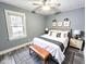 Comfortable bedroom features stylish decor, a ceiling fan, and natural light from a window at 1627 E 8Th St, Anderson, IN 46012