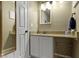 This bathroom has a mirror, a sink with a granite countertop, and storage space underneath at 203 Winslow Dr, Westfield, IN 46074