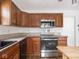Kitchen area shows wood cabinets, stainless steel oven, and black dishwasher at 645 N Ritter Ave, Indianapolis, IN 46219