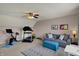 Bright bonus room with neutral colors features exercise equipment, a sofa, and play area at 8107 Parcrest Ct, Indianapolis, IN 46259