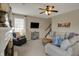 Comfortable living room with a ceiling fan, plush seating, and neutral tones at 8107 Parcrest Ct, Indianapolis, IN 46259
