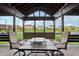 Comfortable outdoor seating area with a beautiful view of the backyard and pond at 8650 N Springview Dr, McCordsville, IN 46055