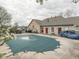 Community pool covered for the off-season with a pool house in the background at 871 Gazebo Way, Greenwood, IN 46142
