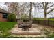 Outdoor seating area with fire pit in the backyard, complemented by landscaping and a brick patio at 1550 Renee Dr, Plainfield, IN 46168