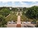 Aerial view of a park with geometric green spaces, a gazebo, and paved walkways at 2618 Congress St, Carmel, IN 46032
