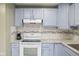 Clean kitchen features light blue cabinets, new countertops and modern appliances at 3407 Allison Ave, Indianapolis, IN 46224