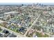 A bird's eye view of homes and the surrounding landscape with the city skyline visible at 358 Terrace Ave, Indianapolis, IN 46225
