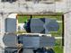 Overhead shot showing the house, garage, patio area, and surrounding neighborhood at 358 Terrace Ave, Indianapolis, IN 46225