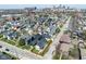 Aerial view of a neighborhood with the Indianapolis skyline in the distance at 358 Terrace Ave, Indianapolis, IN 46225