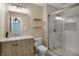 This bathroom features new shelving, vanity, and a glass door shower at 4345 Elkhorn Dr, Westfield, IN 46062