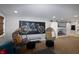 Stylish living area with hanging chairs, modern art, and a view of the built-in bunk beds with sliding barn doors at 4733 Mecklenburg Dr, Plainfield, IN 46168