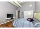 Bedroom with hardwood floors, walk-in closet, and television at 624 E Walnut St # 21, Indianapolis, IN 46204