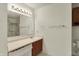 Well-lit bathroom featuring a sink with a vanity, mirror, and lighting at 12404 Rose Haven Dr, Indianapolis, IN 46235