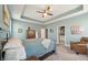 Bedroom with a tray ceiling, carpet, and access to the bathroom at 1972 Mobley Dr, Westfield, IN 46074