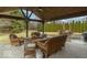Inviting covered patio featuring wicker furniture, a ceiling fan, and a view of the landscaped backyard at 6272 Turnbridge Dr, Avon, IN 46123