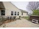 Cozy back patio featuring a large wooden table, hot tub, and relaxing outdoor space at 1163 Randall Way, Brownsburg, IN 46112