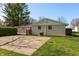 Backyard offers mature trees, patio, and a well-manicured lawn at 1665 South Dr, Columbus, IN 47203