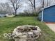 Spacious backyard with a rustic stone fire pit, perfect for outdoor gatherings at 3014 Arbor Ave, Indianapolis, IN 46217