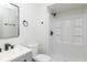 Updated bathroom with a gray vanity, modern fixtures, and a sleek, glass-enclosed standing shower at 3153 Stillmeadow Dr, Indianapolis, IN 46214