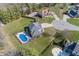This aerial shows a home with a backyard pool and ample green space in a suburban setting at 4644 S Grassy Ct, New Palestine, IN 46163