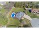 An aerial perspective of a home's backyard, complete with a pool and lush green landscaping at 4644 S Grassy Ct, New Palestine, IN 46163