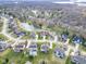 Picturesque aerial view, showcasing a neighborhood with mature trees and a pond at 9877 Wading Crane Ave, Fishers, IN 46055