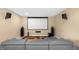 Home theater room with projector screen, surround sound, and comfortable seating at 9877 Wading Crane Ave, Fishers, IN 46055
