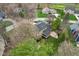 Aerial view showcasing the home's backyard patio, screened-in porch, and landscaping in a serene setting near a golf course at 108 Wesley Cir, Noblesville, IN 46062