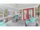 Cozy screened-in porch offers additional seating with beautiful outdoor views at 108 Wesley Cir, Noblesville, IN 46062
