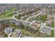 Overhead view of a developed neighborhood with winding streets, manicured lawns, and community ponds at 14747 Harvest Glen S Blvd, Fishers, IN 46037
