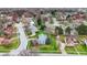 This aerial view shows a well-kept home with a vibrant green lawn, surrounded by a friendly neighborhood and mature trees at 1716 Teakwood Ct, Lafayette, IN 47905