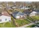 An aerial shot shows a compact house with a simple roof, surrounded by a small yard at 2429 N Arsenal Ave, Indianapolis, IN 46218