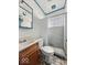 Bathroom featuring a shower stall, toilet, sink and vanity at 2429 N Arsenal Ave, Indianapolis, IN 46218