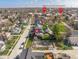 Aerial view highlighting the home's proximity to restaurants and amenities in the neighborhood at 310 W Staat St, Fortville, IN 46040