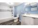 Modern bathroom with subway tile shower and contemporary vanity with vessel sink at 3712 N Olney St, Indianapolis, IN 46218