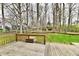 Backyard view from the wooden deck, showing green grass, mature trees, and home exteriors at 381 Stoneybrook Grove Dr, Greenwood, IN 46142