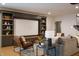 Finished basement with built-in shelves, a projector screen, and comfortable seating at 3899 Chapel Hill Ct, Bargersville, IN 46106