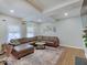 Cozy living room with plush leather sectional, decorative rug, and ample natural light at 501 W Pearl St, Trafalgar, IN 46181