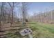 Wide shot of backyard with fire pit, tarpaulin, and shed at 7980 S State Road 135, Columbus, IN 47201