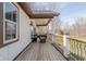 Outdoor porch features wood floors, railing, outdoor seating, and a view of the backyard at 7980 S State Road 135, Columbus, IN 47201