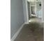 Hallway with light blue walls and carpet, featuring an open doorway to another room at 917 W 27Th St, Indianapolis, IN 46208