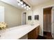 Bright bathroom featuring a long vanity with a spacious countertop, wood cabinets and neutral paint at 1083 Sugar Maple Dr, Greenwood, IN 46143