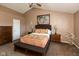 Inviting main bedroom with vaulted ceilings, night stands, an area rug, ceiling fan, and carpeted floors at 1083 Sugar Maple Dr, Greenwood, IN 46143