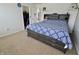 Well-lit bedroom features a bed frame with built-in storage and an attached walk-in closet at 11149 Titania Ct, Noblesville, IN 46060