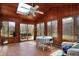 Bright sunroom with wood paneled walls, skylight, ceiling fan, and multiple windows at 1123 Woodbridge Ln, Indianapolis, IN 46260