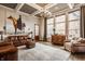 Spacious living room featuring a large painting, fireplace, and leather furniture at 12813 Chapel Square St, Carmel, IN 46032