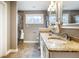 Bathroom with granite countertops, tile flooring, and glass enclosed shower at 1320 Bittersweet Dr, Greenfield, IN 46140