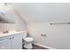 Cozy bathroom featuring a modern vanity and a toilet at 1528 N Dukane Way, Indianapolis, IN 46214
