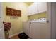 Functional laundry room with white appliances, storage cabinets, and natural light at 172 Arabian Ct, Whiteland, IN 46184